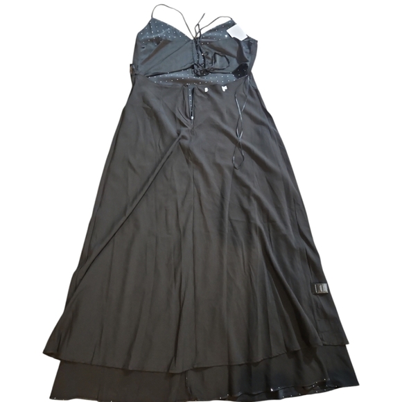 Astr Black Backless Sundress with Spaghetti Strap Rhinestone Cocktail Maxi Dress - Picture 11 of 13